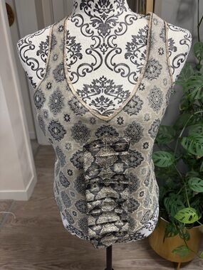 PRADA - “AUTHENTIC” Rare Stunning Gold and Black Ruffle-Front Camisole